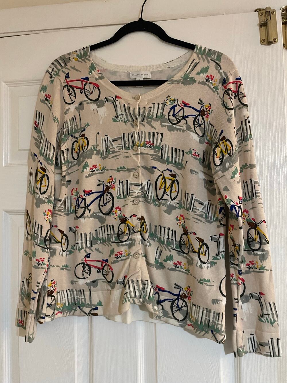 Artsy bicycle graphic long sleeve button up cardigan size large